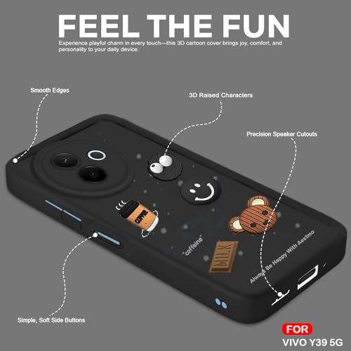 Image of AESTMO Back Case Cover for Vivo Y39 5G | Cute Fun Cartoon 3D Ball | Coffee Silicone Case | Full Body Protection | Camera Protection Back Cover for Vivo Y39 5G (Black)