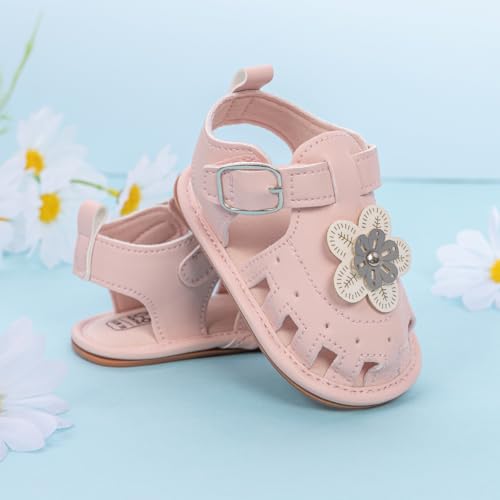 Image of HsdsBebe Baby Girls Sandals Bohemia Flower Bow Soft Sole Toddler First Walkers Beach Summer Shoes