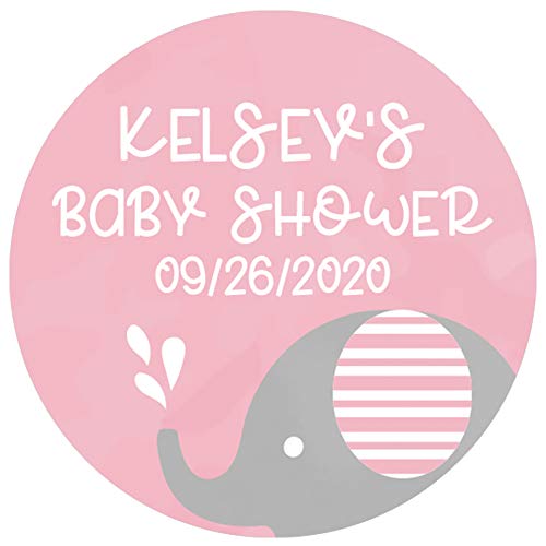 Personalized Pink Elephant Baby Shower Party Favor Labels - 40 Stickers