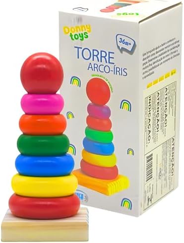 Brinquedo Educativo de Madeira Infantil - Torre de Encaixar Argol...