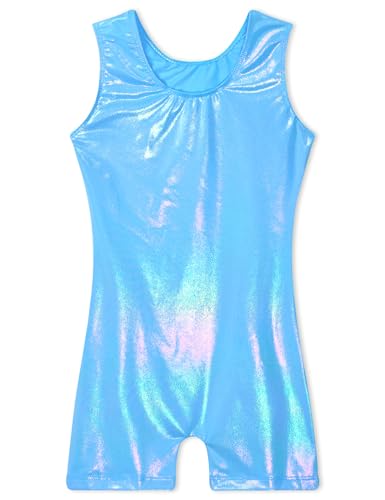 Image of TENVDA Leotards for Girls Gymnastics Kids Children Biketard With Shorts Sparkly Unicorn Dance Unitards（Multiple Colors）
