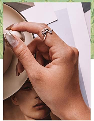 レディース スターリングシルバー オープン リング, ロータス シェイプ パープル キュービック ジルコニア, ロマンチックな女性の