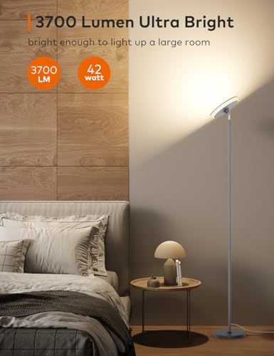 Image of Bright Floor Lamp,42W 3700LM LED Torchiere Floor Lamps for Living Room, 71in. Modern Tall Standing Light with Remote,Color & Brightness Dimmable Sky Light,1 /2 /3H Timer for Bedroom,Office(Gray)