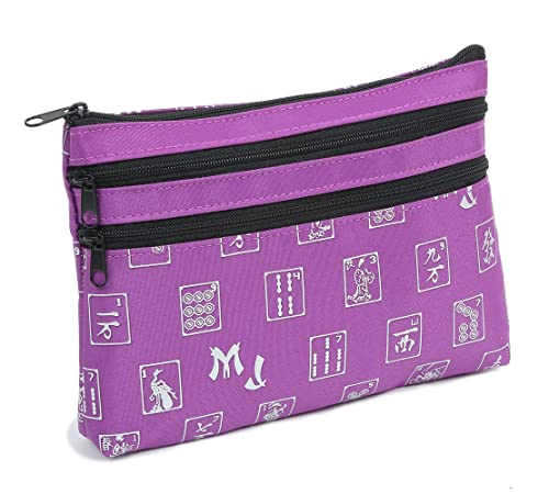Mah Jongg Purple Logo Pattern 3 Zipper Mah Jong Purse for Mahjong Card