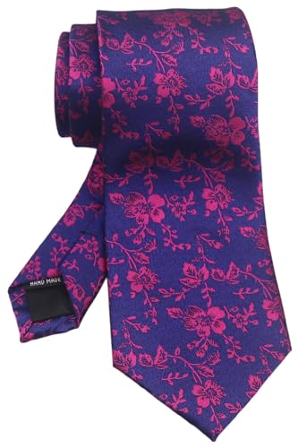 Rosiika Men Handmade Silk Tise Fashion Navy Blue Fuchsia Small Floral Wedding Party Dress Neckties