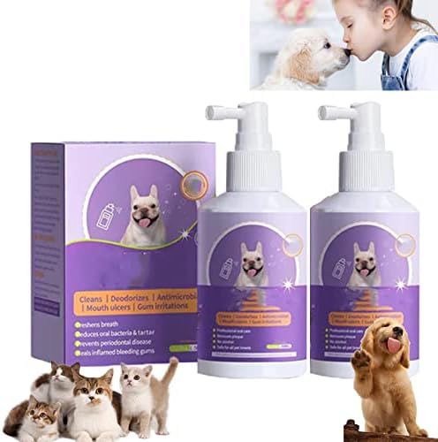 PRATAK Pet Oral Spray Clean Teeth,Teeth Cleaning Spray for Dogs & Cats,Pet Breath Freshener Spray Care Cleaner,Dog and Cat Teeth Cleaning Spray (2PC)