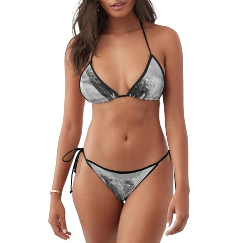 ERhoug Conjunto de bikini sexy de dos piezas con estampado de elefante viejo y elefante joven, traje de baño de cuerda halter triangular para mujer, traje de baño de moda, Negro, XXL
