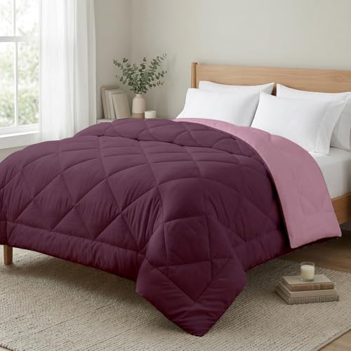 Image of AYKA Reversible AC Comforter 150 GSM Lightweight Microfiber Summer Blanket for Double Bed (90x100 Inches) | Soft Cooling Quilt, Breathable All Season Duvet for AC Room | Cameo & Plum