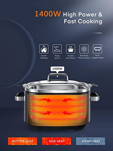 HOUSNAT Slow Cooker 6 Quart 10-in-1 Programmable Stainless Steel Pot thumbnail 5