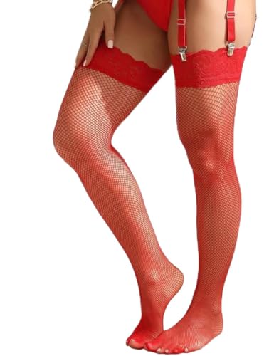 Image of ohyeah Women Fishnet Plus Size Thigh High Stockings XS-5XL Silicone Stay Up Lingerie Lace Top Pantyhose Hosiery