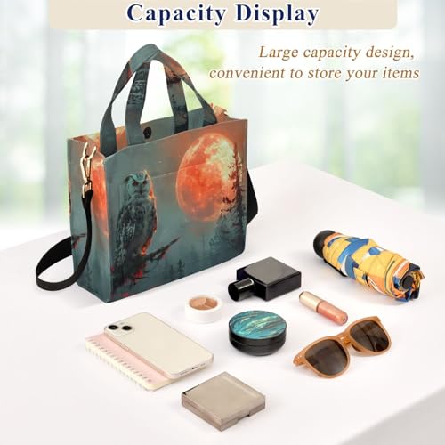 Bolso de hombro para mujer con estampado búho atardecer, cartera de pana miniatura 4