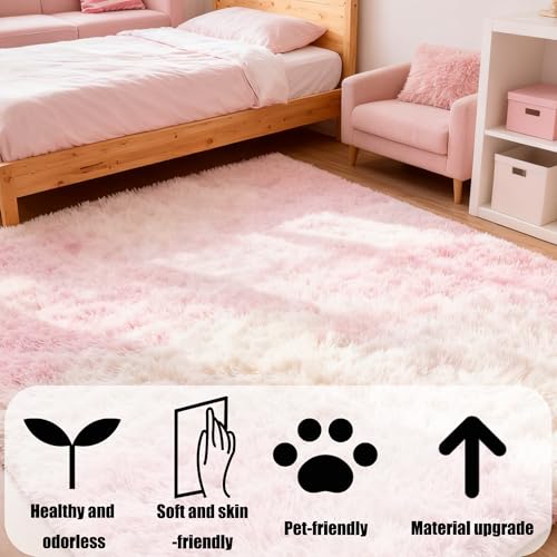 Tapis Shaggy Rose 130x260 cm à Poils Longs Lavable et Antidérapant - 5