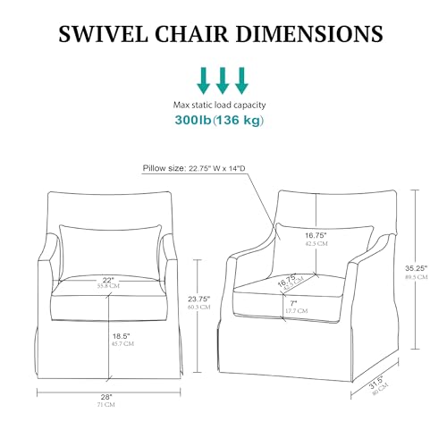 Martha-Stewart-London-Swivel-Chair-Solid-Wood-Plywood-Skirted-Metal-Base-Accent-Armchair-Lumbar-Pillow-Modern-Classic-Family-Room-Sofa-Furniture-Bedroom-Lounge-28X315X3525-Beige-Multi Martha Stewart London Swivel Chair Solid Wood Plywood Skirted Metal Base Accent Armchair Lumbar Pillow Modern Classic Family Room Sofa Furniture Bedroom Lounge 28X315X3525 Beige Multi