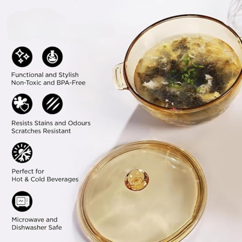 Image of Brown Glass Casserole Deep Round 1000 ML - Oven and Microwave Safe Serving Bowl with Glass Lid (3 Pc, Brown - B)