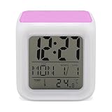 Éclairage d'ambiance doux : le réveil imprimé rose clair avec veilleuse émet 7 couleurs LED douces pour soulager le stress et aider à dormir. Idéal comme horloge de chevet pour une utilisation dans la chambre ou comme horloge numérique de chambre à coucher avec lumière ambiante, en particulier pour ceux qui ont besoin d'un réveil avec lumière la nuit