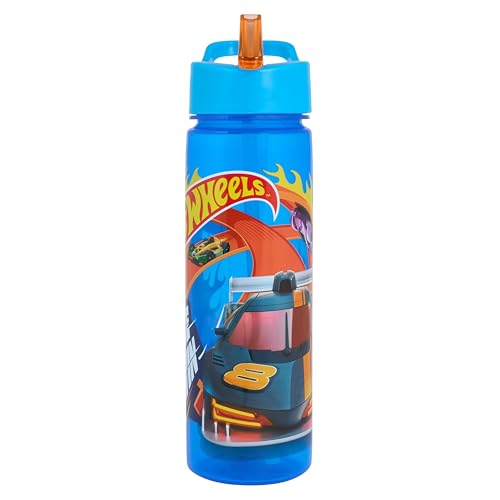 Hot Wheels Speed Water Bottle with Straw – Reusable Kids 600ml PP – Official Merchandise by Polar Gear – BPA Free & Recyclable Plastic