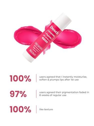 Image of DOSCH Tinted Lip Balm SPF 50 PA+++ - Berry Blush | 2% Peptides, 2% Ceramides & 10% Natural Squalane | With Vitamin E | Brightening Lip Balm for Dark, Pigmented & Chapped Lips | 5 g | 24H Moisturization & Hydration | Kojic Acid & Licorice | For Women