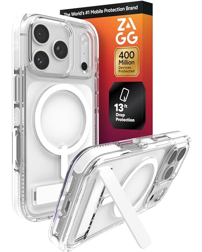 Image of ZAGG Santa Cruz Snap Case with Kickstand for iPhone 17 Pro - White, Drop Protection (13ft /4m), MagSafe Charging Compatible, ClearGuard Anti-Yellowing Technology, Scratch Resistant Phone Case