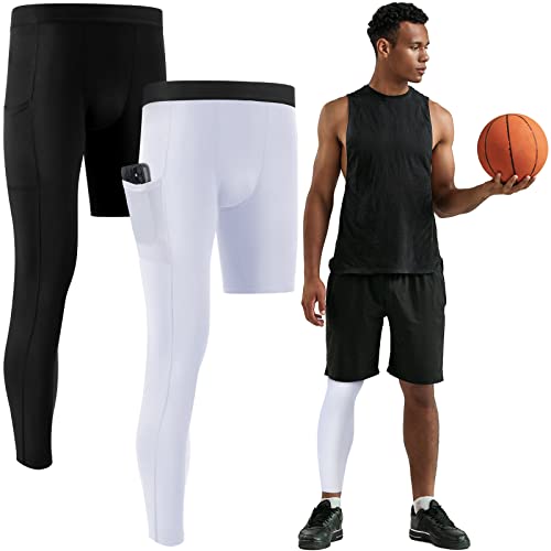 Hercicy 2 Packs Men's 3/4 One Leg Compression Tights Unisex Leggings Athletic Base Layer for Basketball Sports