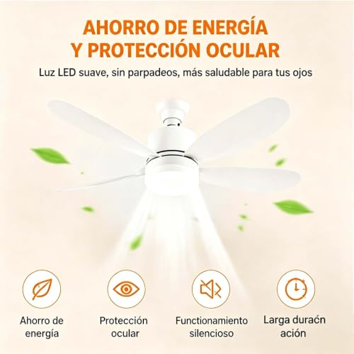 Bombilla Ventilador Techo E27 marrón con luz LED regulable y mando 2