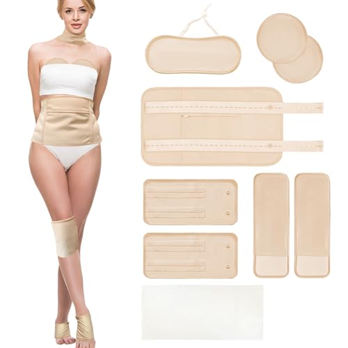 Castor Oil Pack Wrap, 9 Pcs Reusable Organic Cotton Pack Kit for Neck Breast Waist Belly Knee Feet, Castor Oil Compress Pads with Adjustable Elastic Straps