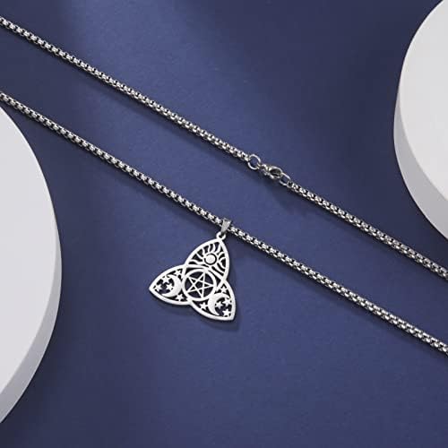 kkjoy Stainless Steel Celtic Irish Knot Pendant Necklace with Sun Moon and Star Decoration Religious Protection Necklaces Amulet Jewelry for Men Women