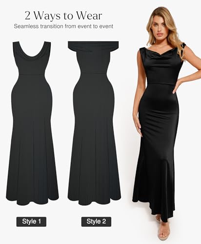 Popilush Women Shapewear Maxi Dress - Sleeveless Long Formal Cocktail Party Elegant Bodycon Dresses Built-in Bra2