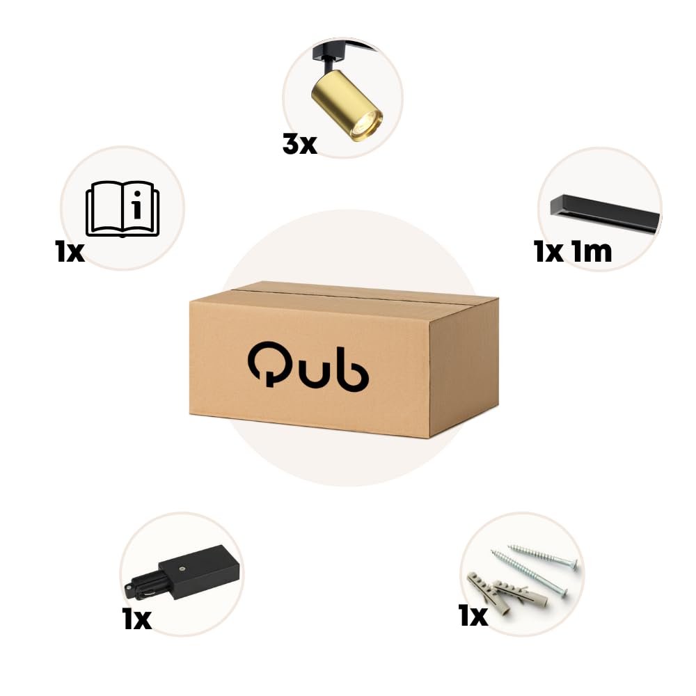 Qub Focus III Monophasé Luminaire Plafonnier LED – 100cm - 3x GU10 Spot Sur Rail - 1x 1m Barre de Spot Plafond – I-Form - Plafonnier intérieur Noir/Or Moderne – Spots et Rails de Spots