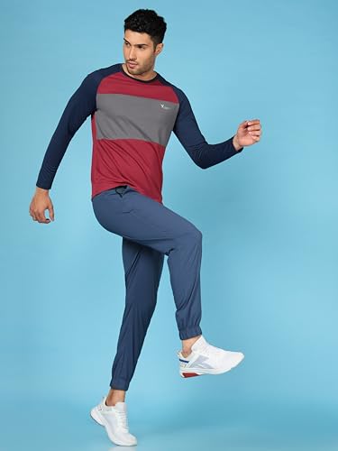 Image of TECHNOSPORT Men's Slim Fit Polyester Color Block Athleisure Crew Neck T-Shirt with Full Sleeve, Moisture Wicking and Quick Dry