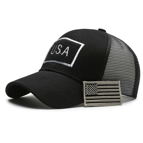 WUODHTW Casquette de baseball pour homme et femme - Motif drapeau américain - Camouflage - Maille - Pour la pêche et la chasse, noir/blanc, Taille unique