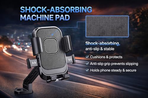 Image of MotoPro K2 Motorcycle Phone Holder for Mirror Rod | One-Touch Lock | Anti-Vibration Mount | 360 Adjustable Mobile Stand for Bikes & Scooters