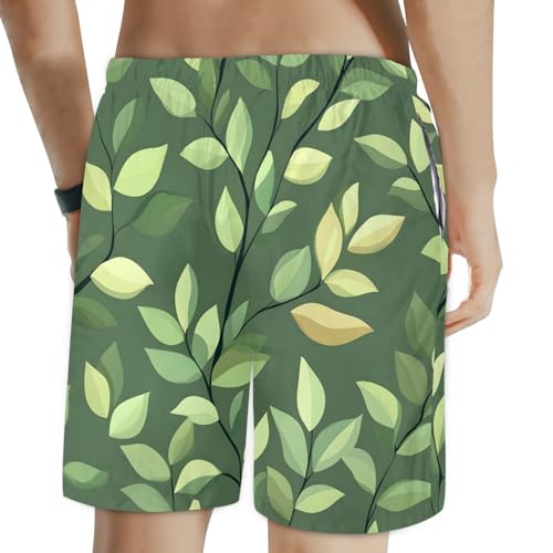 Men's Swim Trunks Size S Green Leaves with Mesh Lining Soft Breathable Quick Dry Beach Shorts2