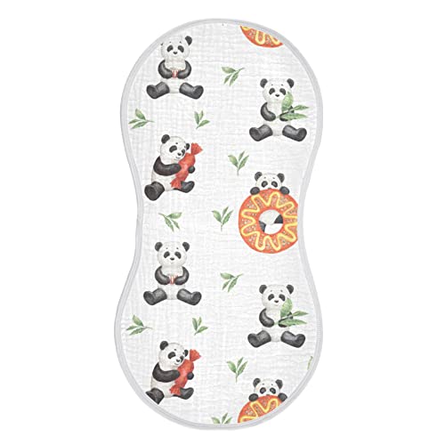 Image of Donut Panda Unisex Baby Burp Cloths Set of 2, Soft Absorbent Organic Cotton Muslin Burping Cloths for Newborn Boys and Girls