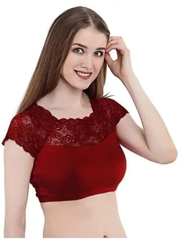 Short Sleeve Round Neck Readymade Lace Net Blouse for Women & Girls(Pack of 1)-image-34
