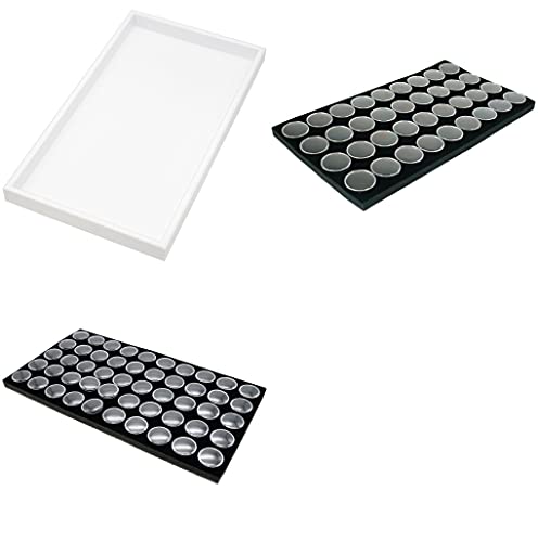 Findingking 2 White Plastic Stackable Jewelry Display Trays W/Black Gem Jar Inserts (36 & 50 Jars, Black Foam) #TOP5