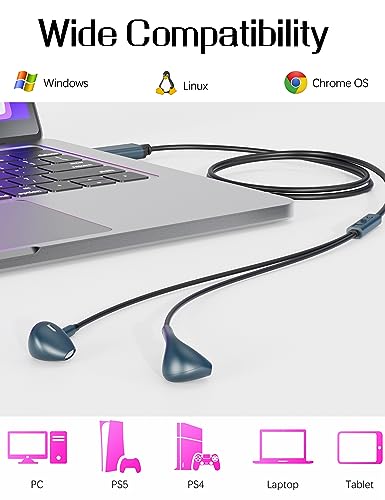 Solmimi Usb Earbuds With Microphone For Pc Laptop, 2M/6.5Ft Usb Headset With Microphone For Pc, Usb Headphones For Computer Laptop Pc Ps4 Ps5 Notebook Desktop Office Home With Volume Control& Mute #TOP2