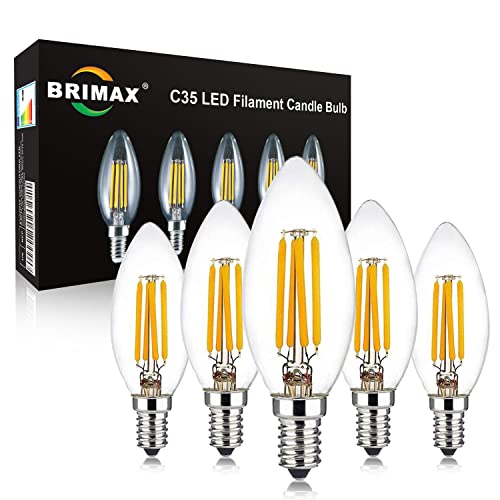 BRIMAX E14 LED Dimmbare Glühbirnen Warmweiss 2700K Kerzen Lampen 6W=60W C35 LED Lampe 600lm AC220-240V Glass Led Ersatzbirnen E14 für Haus-, Terrassen- und Außenbeleuchtung 5er Pack