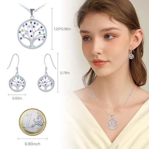 Pendientes de árbol de la vida con collar y circonitas para mujer 2