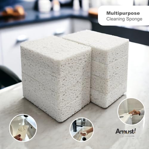 Image of Amust Cellulose Sponges for Kitchen, Bathroom, Compressed, Pop Up, Natural (Black & White)