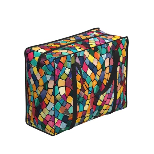 WBQLSL Mosaic - Bolsa de almacenamiento abstracta para adultos, talla única, multicolor, poliéster con forro de vinilo, cremallera, 40 x 53 x 23 cm, plegable, ligera, gran capacidad