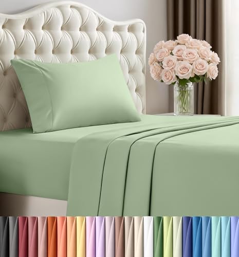 Image of Utopia Bedding Twin Sheet Set - 3 Piece Bed Sheets for Twin Size Bed, Soft and Breathable Microfiber, Includes 1 Fitted Sheet, 1 Flat Sheet and 1 Pillowcase (Sage)