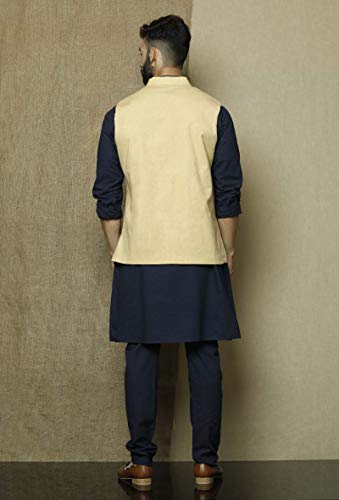 Elina fashion Men's Indian Silk Blend Kurta Pajama And Nehru Jacket (Waistcoat) Wedding Ethnic Diwali Puja Set4