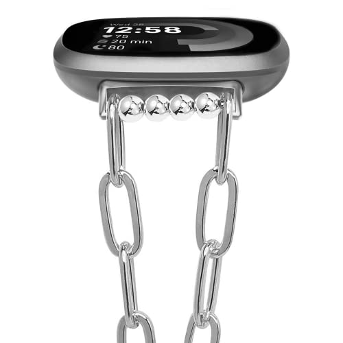 MORWLAT �V���o�[�`�F�[���u���X���b�g Fitbit Versa 4/Versa 3/Sense 2/Sense Watch�ƃ��f�B�[�X�t�@�b�V�����X�����W���G���[���^���`�F�[���u���X���b�g(�y�[�p�[�N���b�v/�V���o�[)