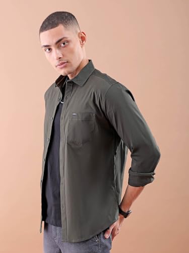 Image of The Indian Garage Co Men's Cotton Slim Fit Solid Full Sleeves Spread Collar Casual Shirt