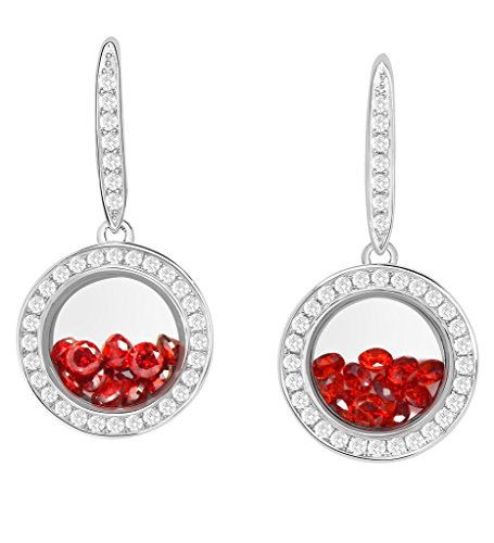 PARIKHS Round Earring floating Red Cubic Zirconia inside -CZ border - Sterling Silver