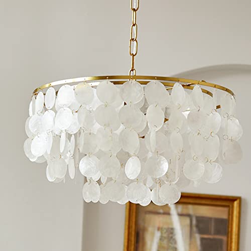 Omoons Chandelier Natural Seashell Crystal Chandelier,Modern Chandelier For Dining Room, Rustic Hanging Ceiling Lighting Fixture For Foyer, Bedroom, Living Room, Entryway, Kitchen Island，Height Adjus/ #TOP6