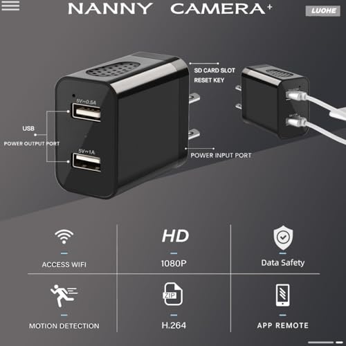 Image of DDLC WiFi USB Dual Port Charger Hidden Security Camera 1080P Video & Audio Recording with Night Vision & Motion Detection Recording (Dual USB Charger Camera)