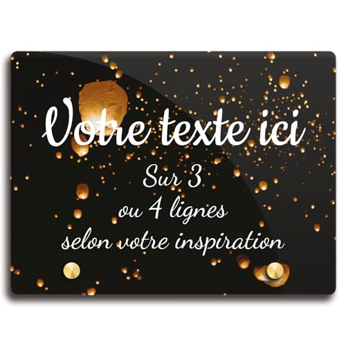 OCAP-FUNERAIRE.COM Plaque funéraire Rectangle Personnalisable en plexi Motif Lanternes Volantes de Nuit, différentes Tailles, épaisseur 6mm, personnalisée sur Plusieurs Lignes 20x15 cm – vue 2
