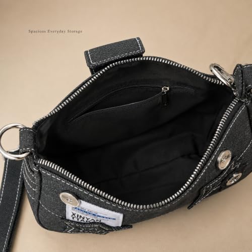 Image of Kawn Denim Shoulder Bag for Women, Canvas Aesthetic Crossbody Bag, Lightweight Hobo Handbags, Retro Messenger Bag for Teen Girls, Casual Style Jeans Purse for everyday Use with Zipper Pockets