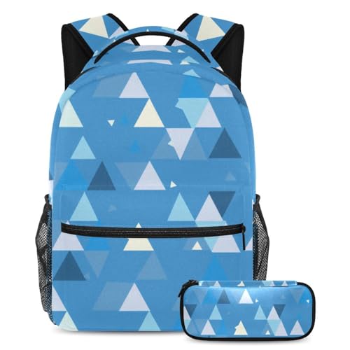 Sac à dos géométrique bleu multicolore avec trousse assortie solide